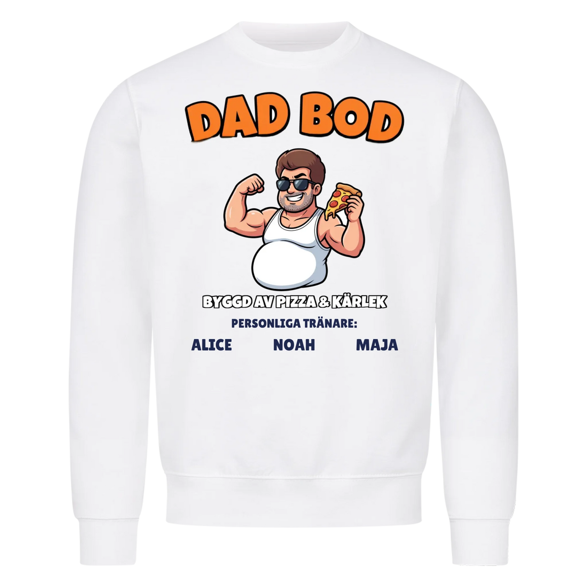 Dad Bod t-shirt med ditt foto som tecknad pappa och barnens namn. Rolig present till pappa