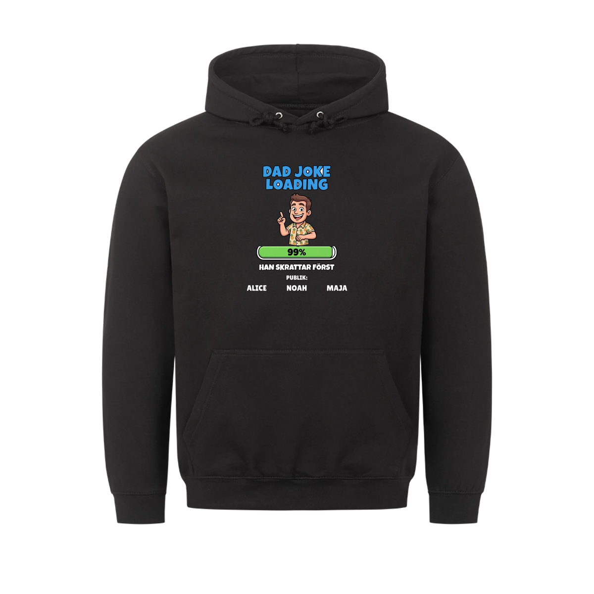 Dad Joke Loading t-shirt med ditt foto som tecknad pappa och barnens namn. Rolig present till pappa