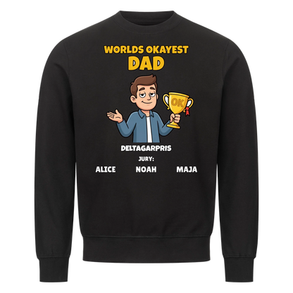 Worlds Okayest Dad t-shirt med ditt foto som tecknad pappa och barnens namn. Rolig present till pappa