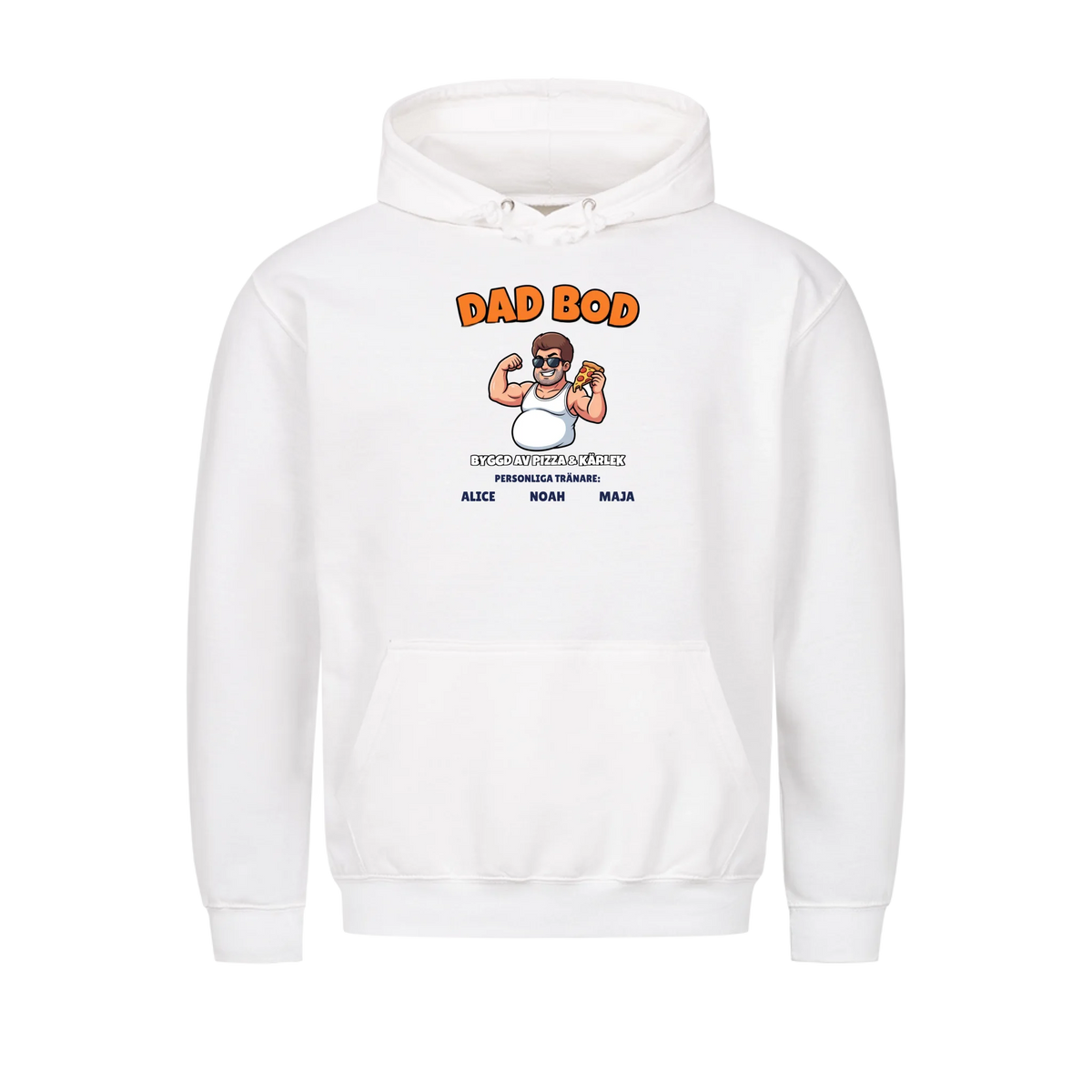 Dad Bod t-shirt med ditt foto som tecknad pappa och barnens namn. Rolig present till pappa