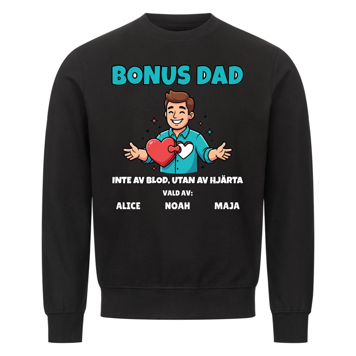Bonus Dad t-shirt med ditt foto som tecknad bonuspappa och barnens namn. Personlig present till bonuspappa