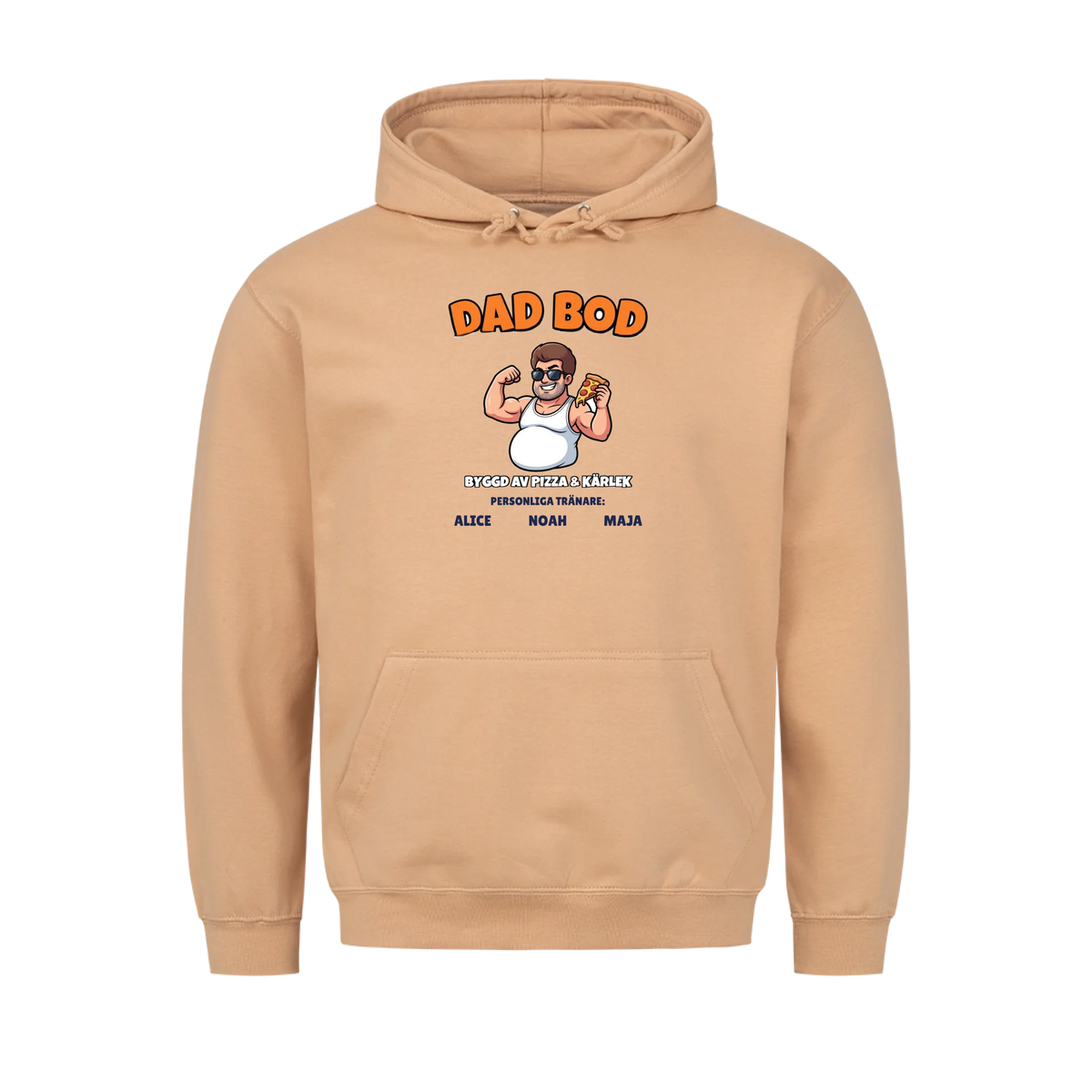 Dad Bod t-shirt med ditt foto som tecknad pappa och barnens namn. Rolig present till pappa