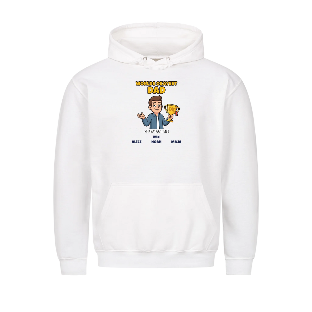Worlds Okayest Dad t-shirt med ditt foto som tecknad pappa och barnens namn. Rolig present till pappa