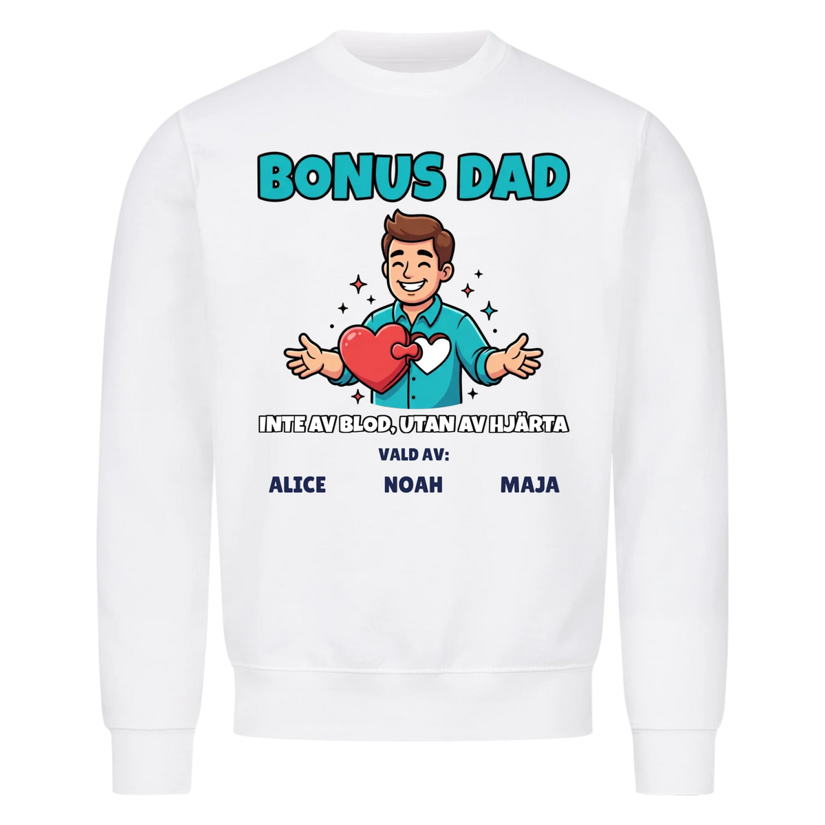 Bonus Dad t-shirt med ditt foto som tecknad bonuspappa och barnens namn. Personlig present till bonuspappa