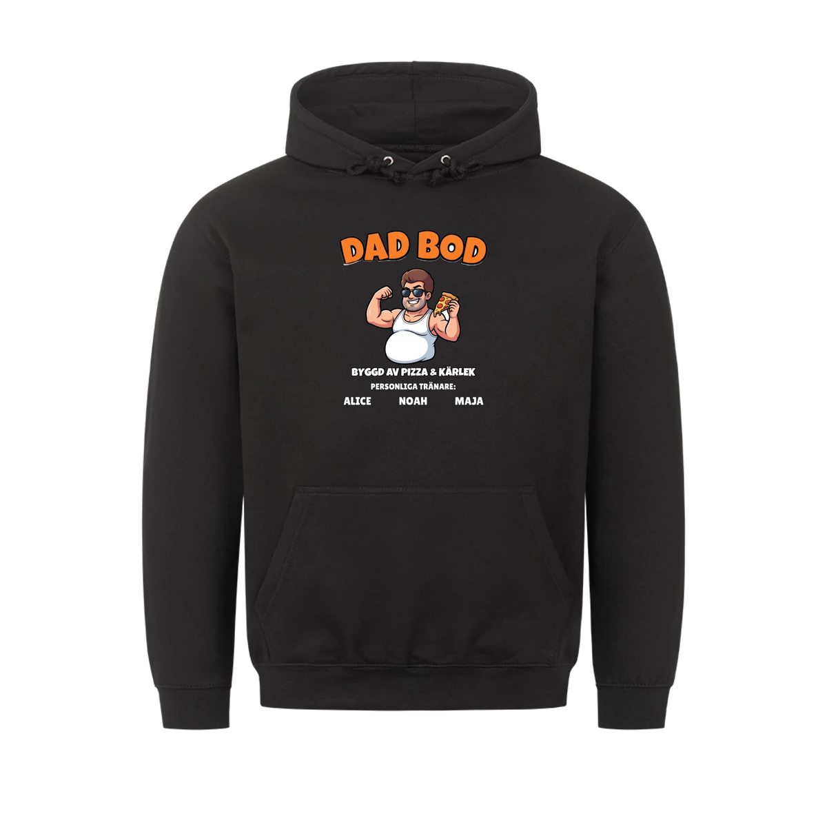 Dad Bod t-shirt med ditt foto som tecknad pappa och barnens namn. Rolig present till pappa