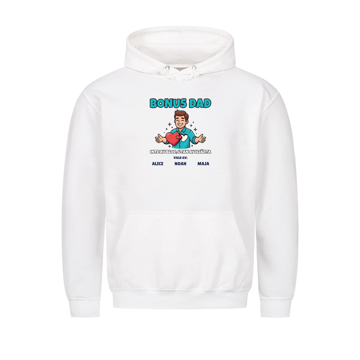 Bonus Dad t-shirt med ditt foto som tecknad bonuspappa och barnens namn. Personlig present till bonuspappa