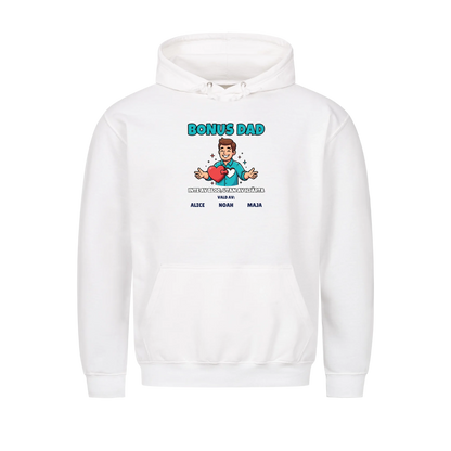 Bonus Dad t-shirt med ditt foto som tecknad bonuspappa och barnens namn. Personlig present till bonuspappa
