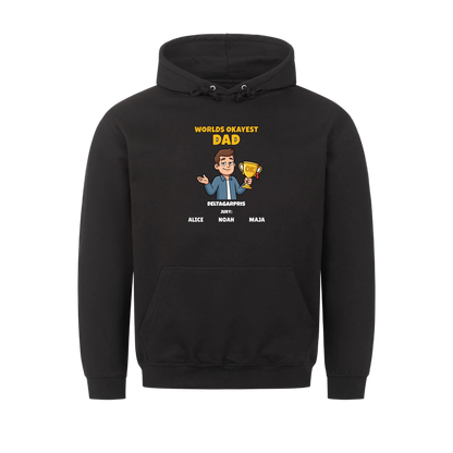 Worlds Okayest Dad t-shirt med ditt foto som tecknad pappa och barnens namn. Rolig present till pappa