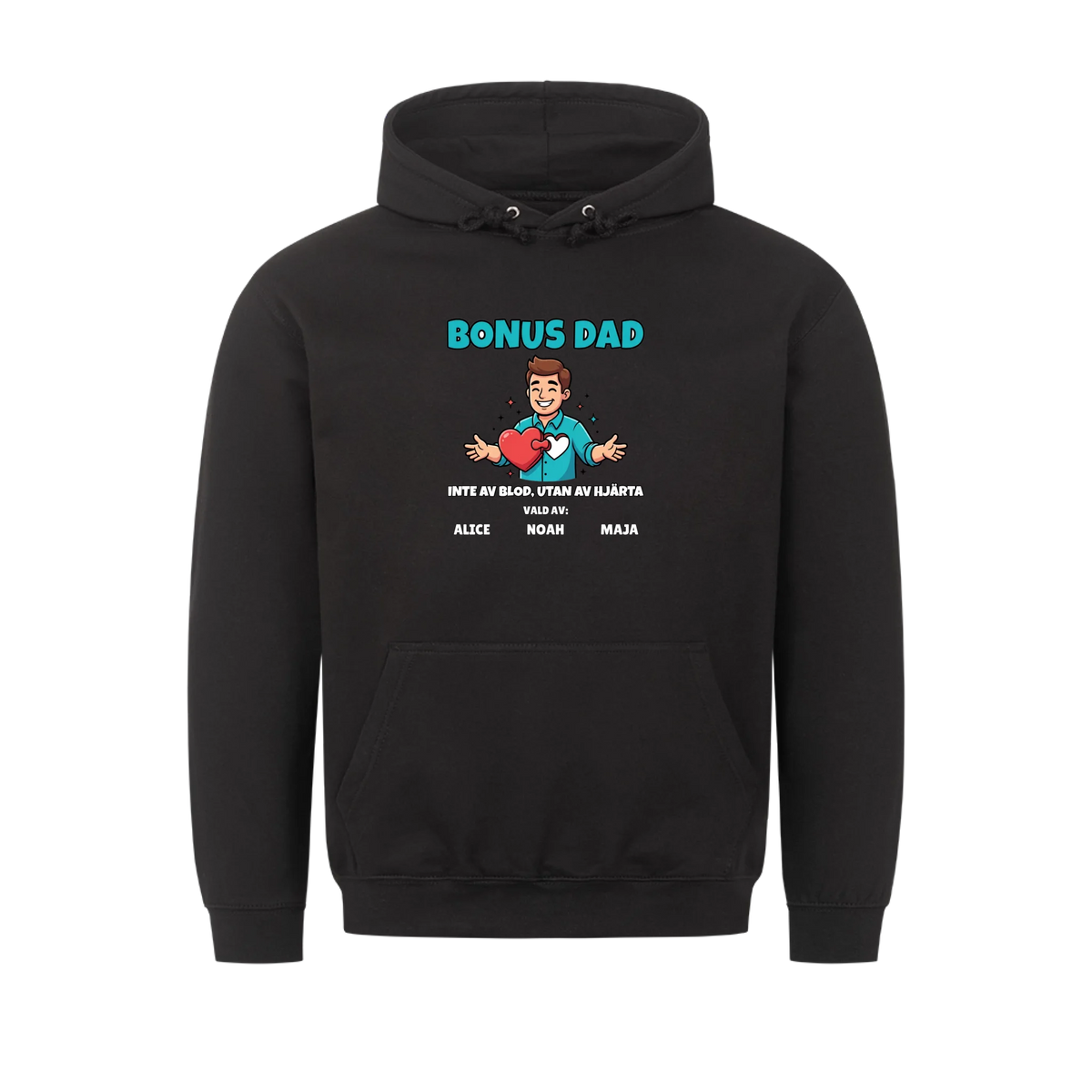 Bonus Dad t-shirt med ditt foto som tecknad bonuspappa och barnens namn. Personlig present till bonuspappa