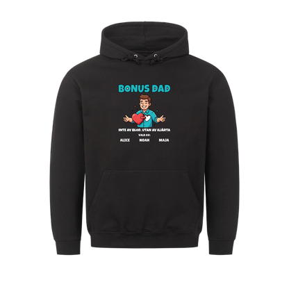 Bonus Dad t-shirt med ditt foto som tecknad bonuspappa och barnens namn. Personlig present till bonuspappa