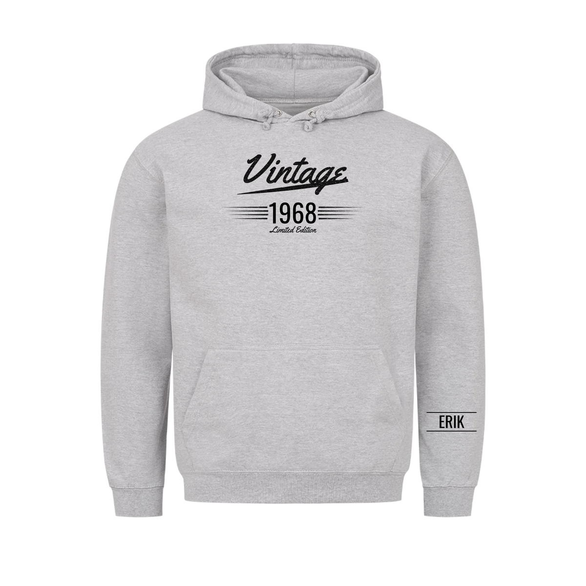 Vintage t-shirt med födelseår och namn på ärmen. Present till pappa och farfar