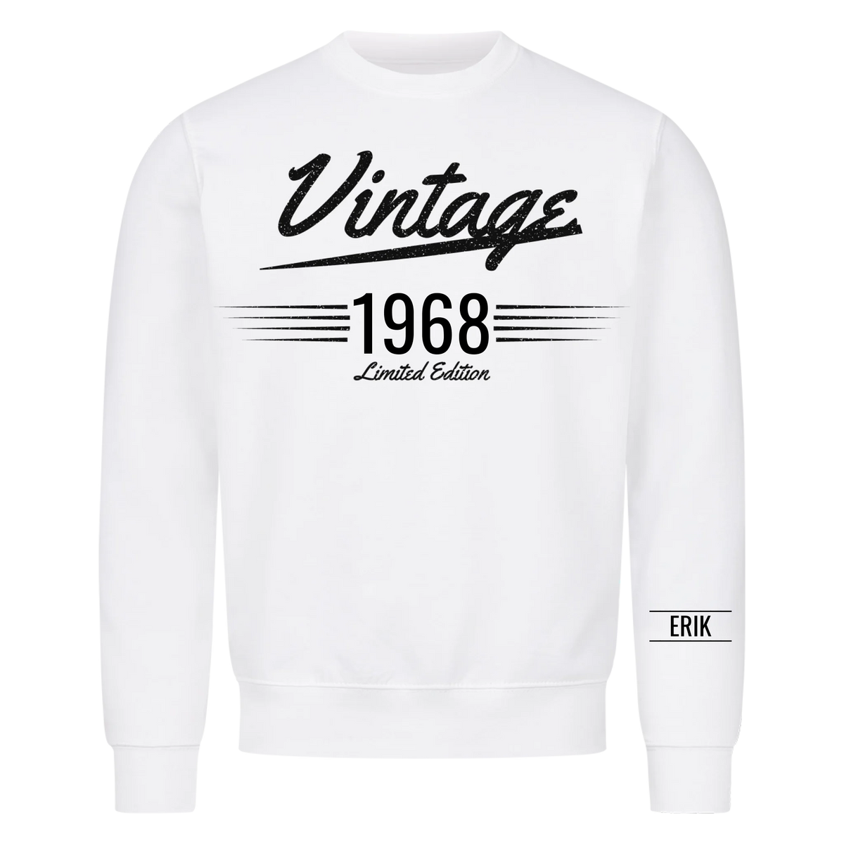 Vintage t-shirt med födelseår och namn på ärmen. Present till pappa och farfar