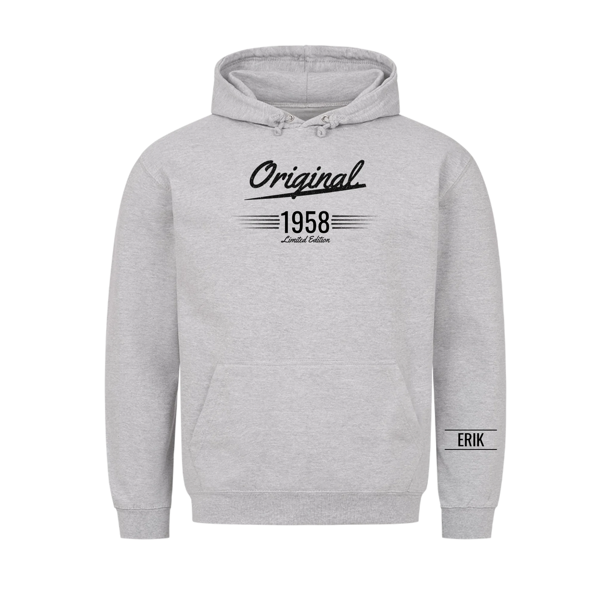 Original t-shirt med födelseår och namn på ärmen. Present till farfar och morfar