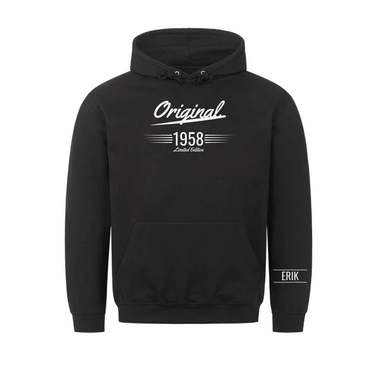 Original t-shirt med födelseår och namn på ärmen. Present till farfar och morfar