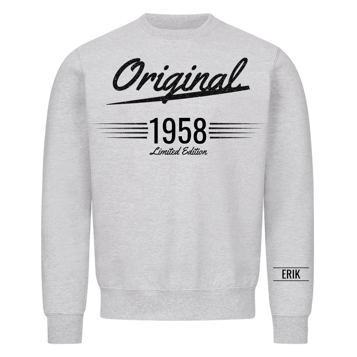 Original t-shirt med födelseår och namn på ärmen. Present till farfar och morfar