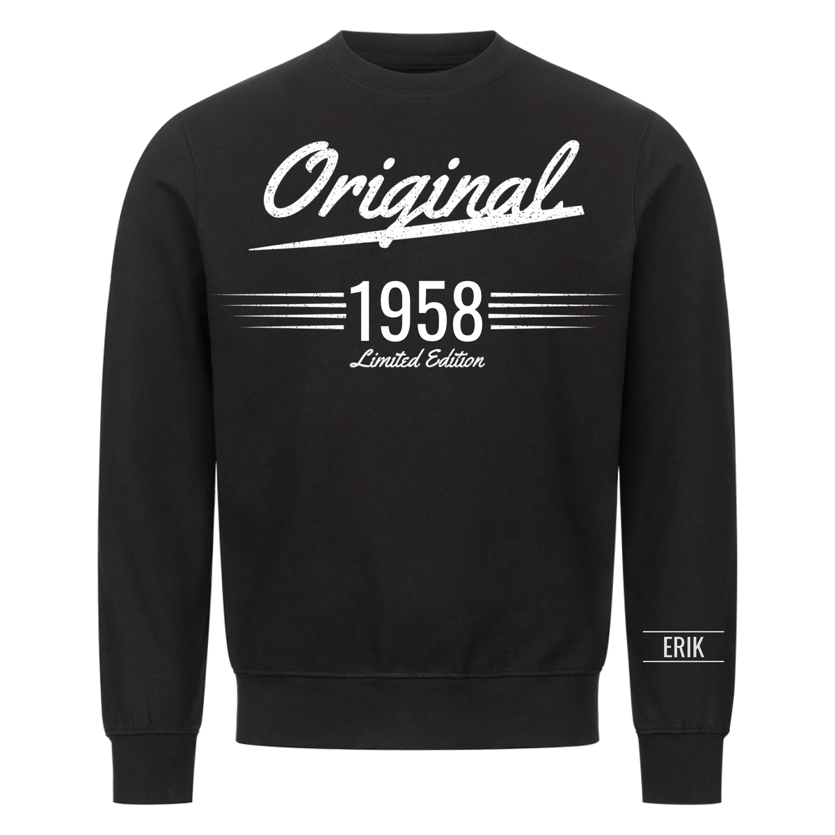 Original t-shirt med födelseår och namn på ärmen. Present till farfar och morfar