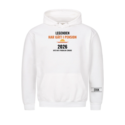 Legenden har gått i pension t-shirt med år och namn på ärmen. Present till pensionär