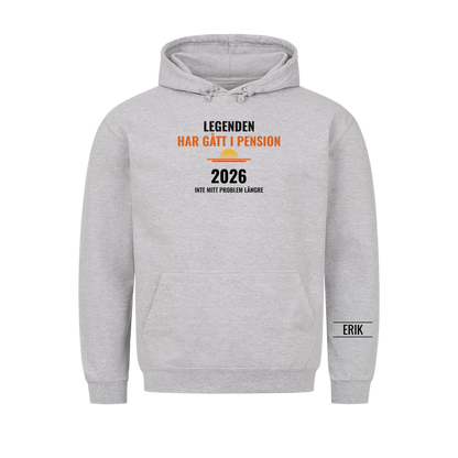 Legenden har gått i pension t-shirt med år och namn på ärmen. Present till pensionär