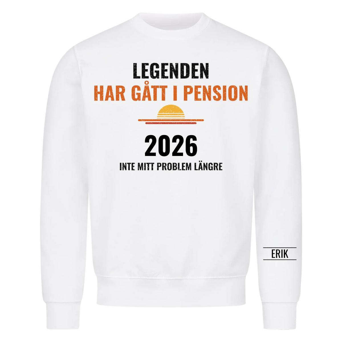Legenden har gått i pension t-shirt med år och namn på ärmen. Present till pensionär