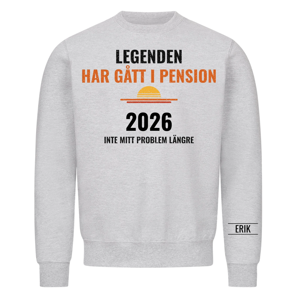 Legenden har gått i pension t-shirt med år och namn på ärmen. Present till pensionär