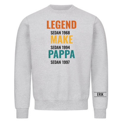 Legend Make Pappa t-shirt med årtal och namn på ärmen. Present till pappa på fars dag
