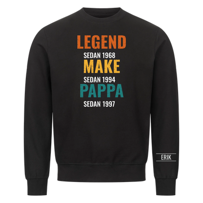 Legend Make Pappa t-shirt med årtal och namn på ärmen. Present till pappa på fars dag
