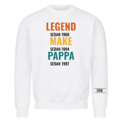Legend Make Pappa t-shirt med årtal och namn på ärmen. Present till pappa på fars dag