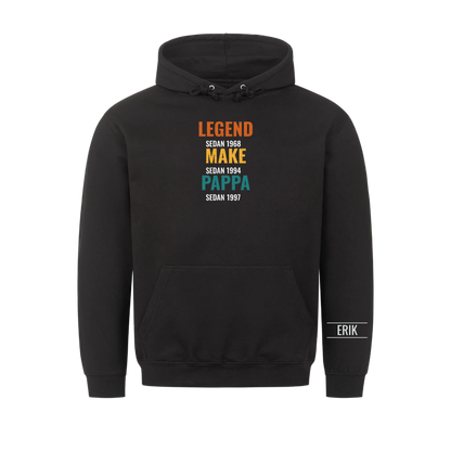 Legend Make Pappa t-shirt med årtal och namn på ärmen. Present till pappa på fars dag