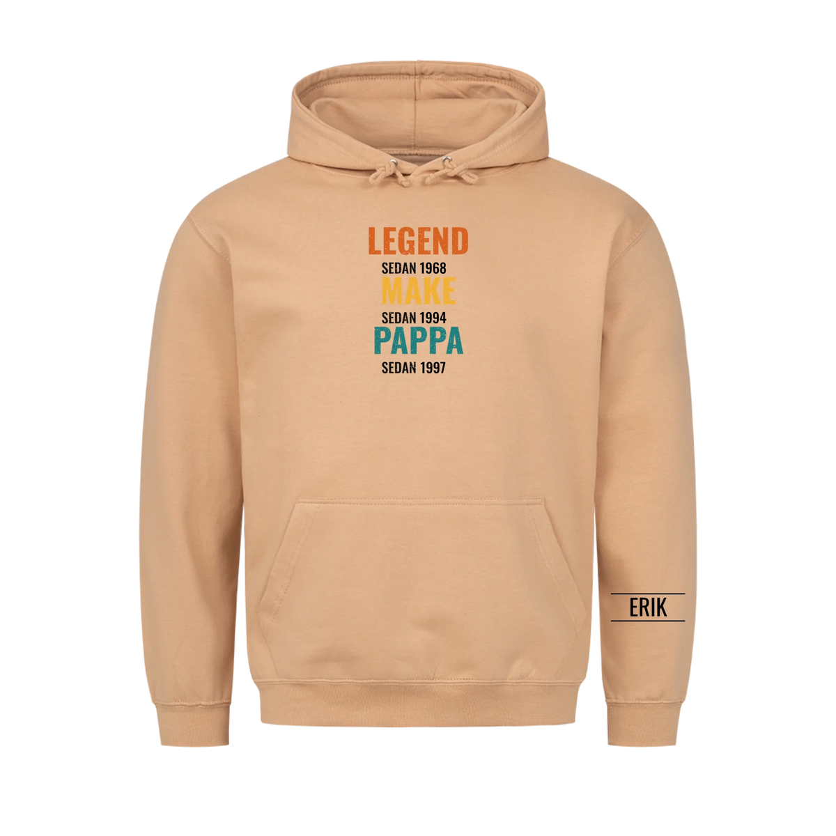 Legend Make Pappa t-shirt med årtal och namn på ärmen. Present till pappa på fars dag