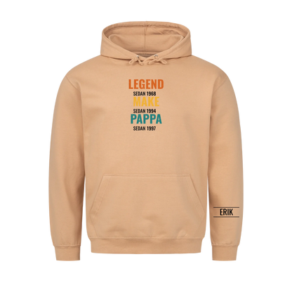 Legend Make Pappa t-shirt med årtal och namn på ärmen. Present till pappa på fars dag