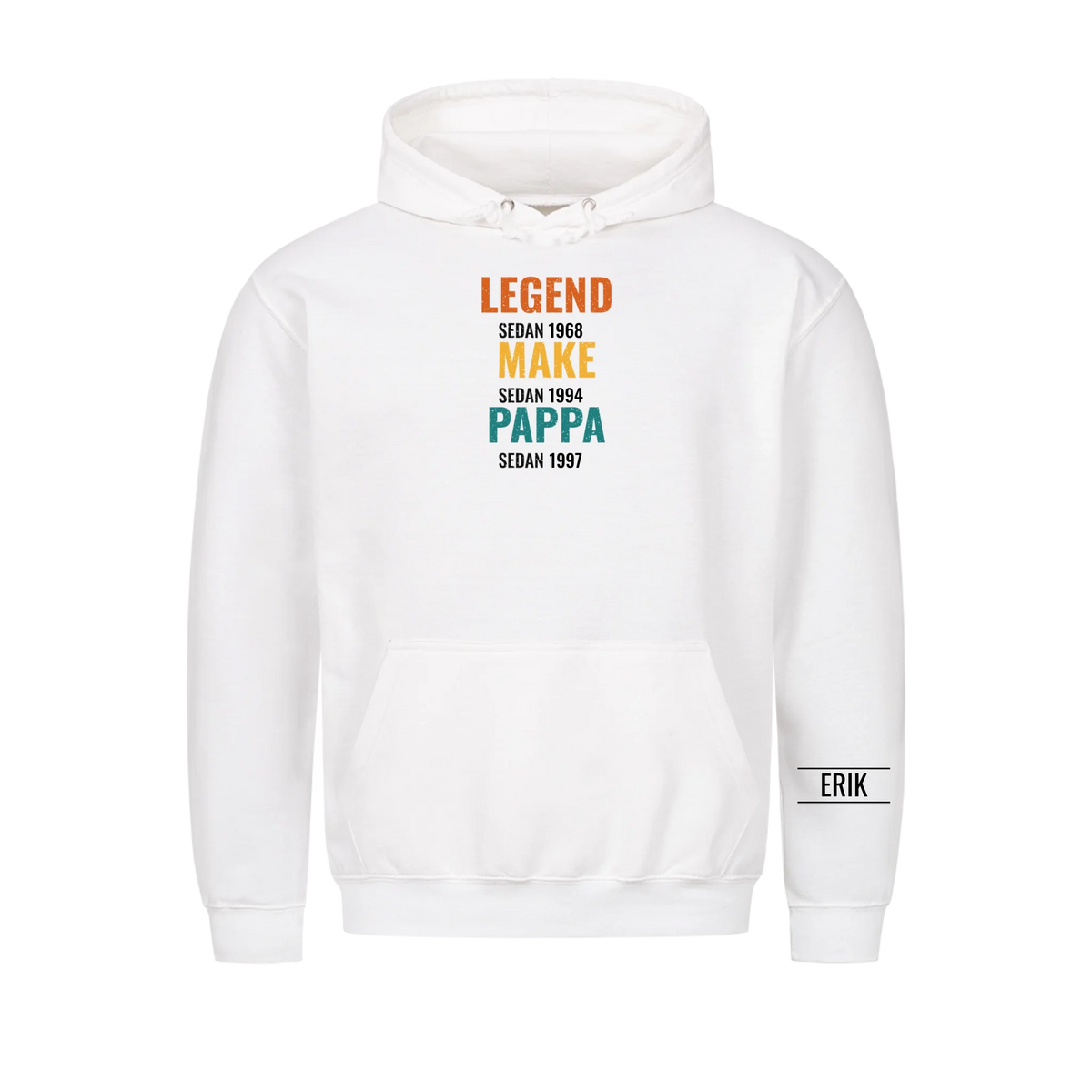 Legend Make Pappa t-shirt med årtal och namn på ärmen. Present till pappa på fars dag