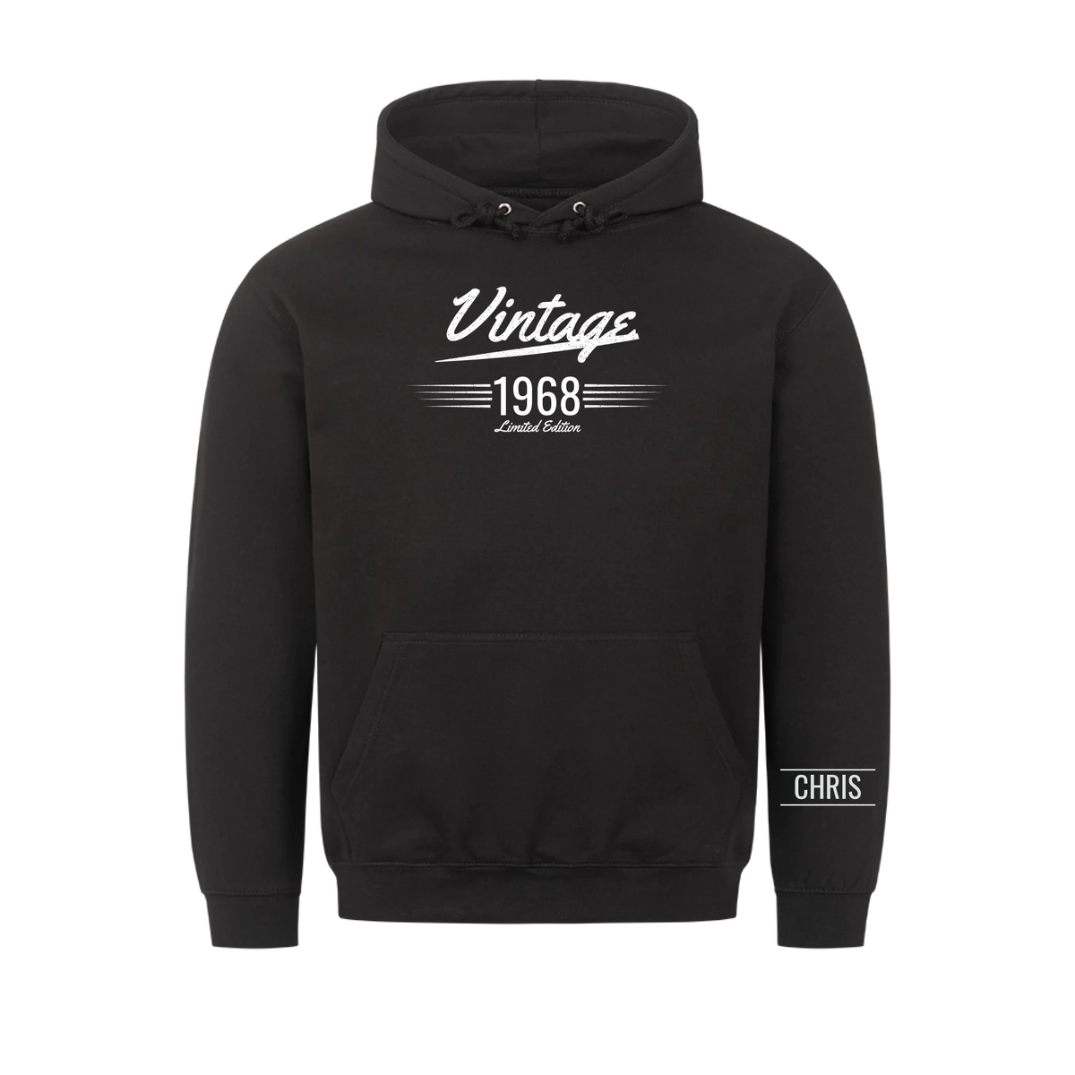 Vintage T-Shirt mit Geburtsjahr und Name am Ärmel. Geschenk für Papa und Opa