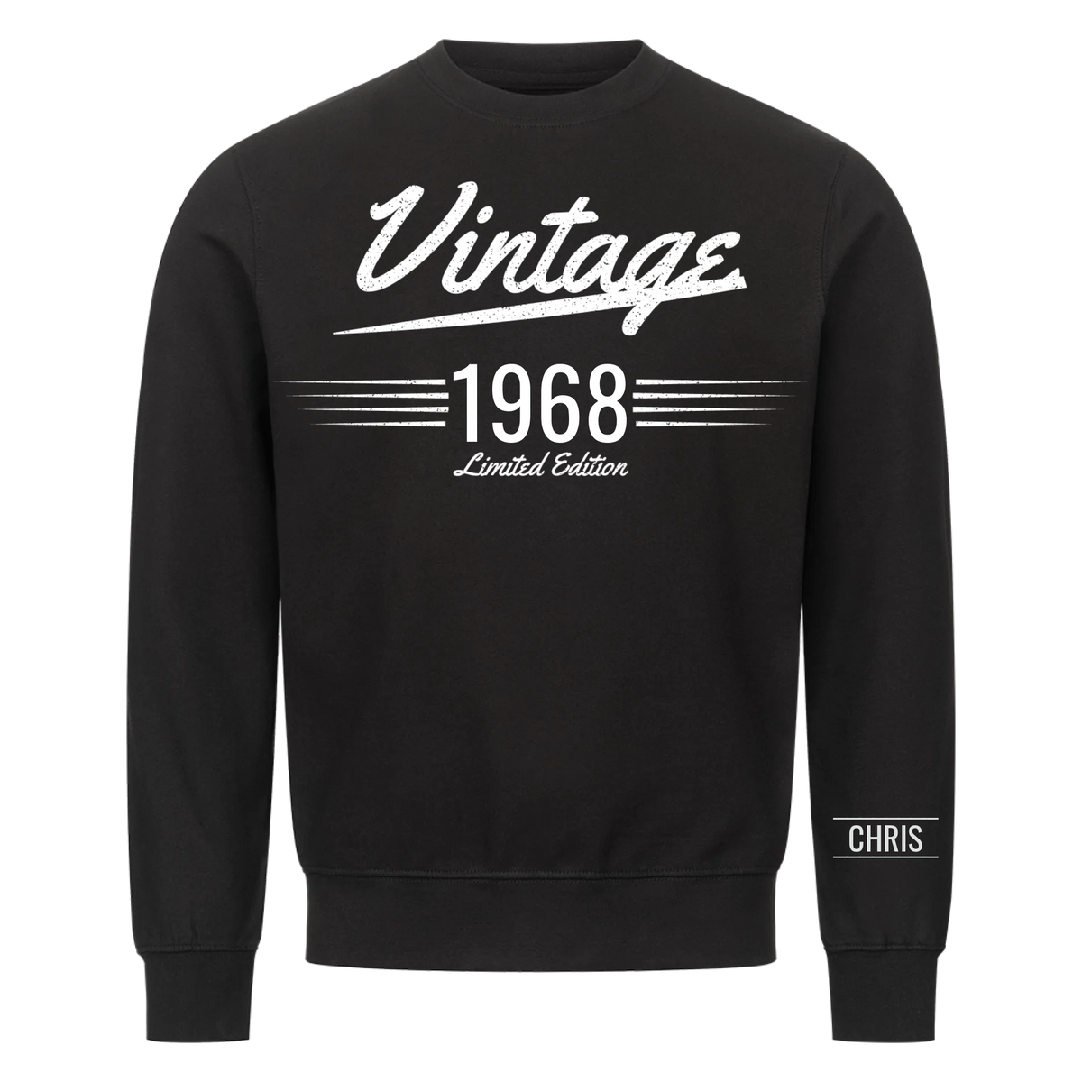 Vintage T-Shirt mit Geburtsjahr und Name am Ärmel. Geschenk für Papa und Opa