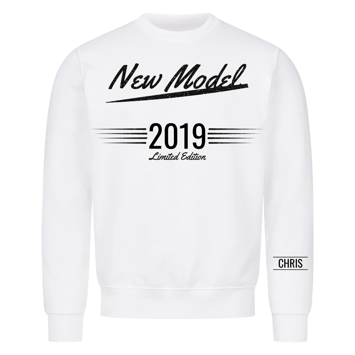 New Model T-Shirt mit Geburtsjahr und Name am Ärmel. Partnerlook mit Papa und Opa