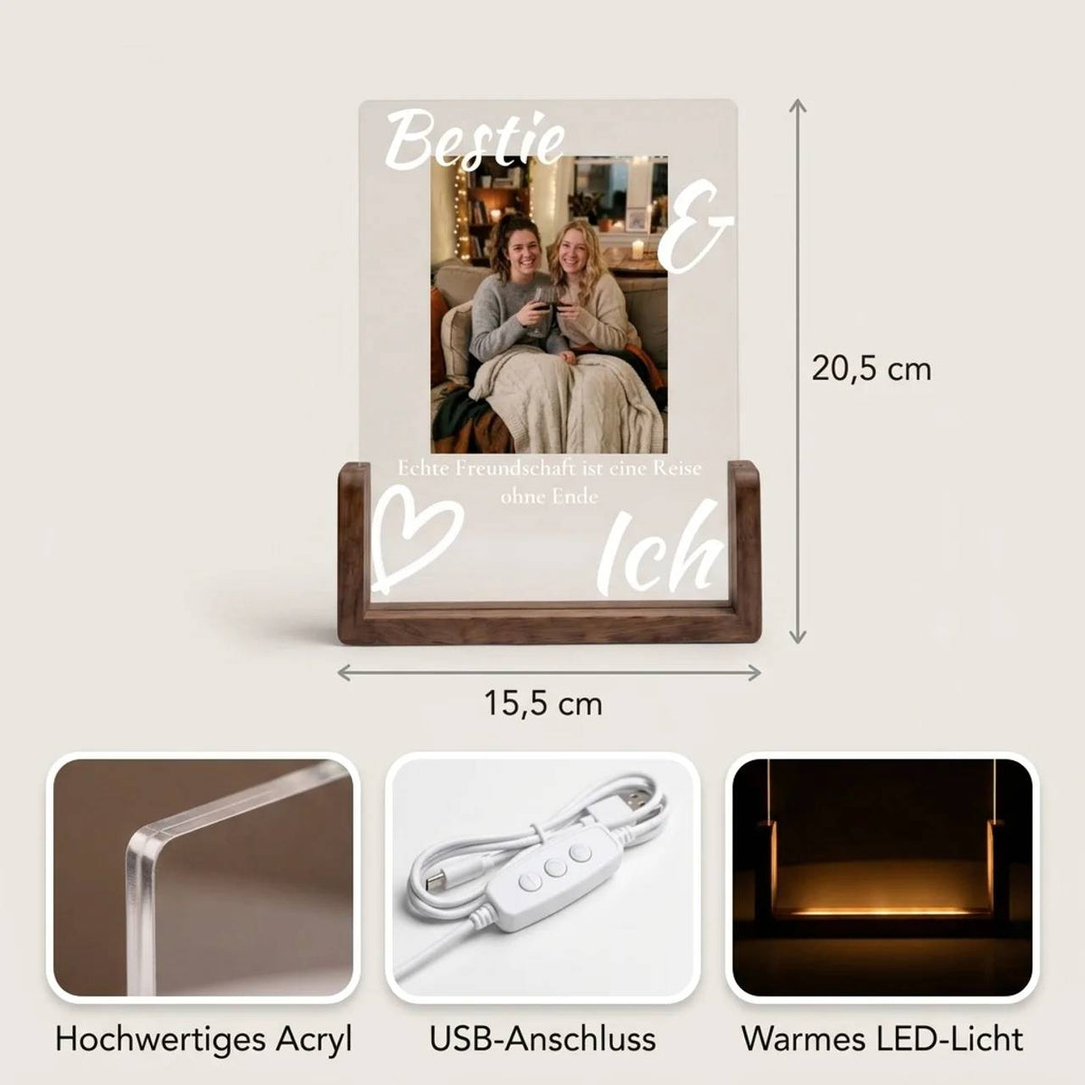 Personalisiertes LED-Nachtlicht mit Foto – Geschenk für beste Freundin, Bestie & Schwester