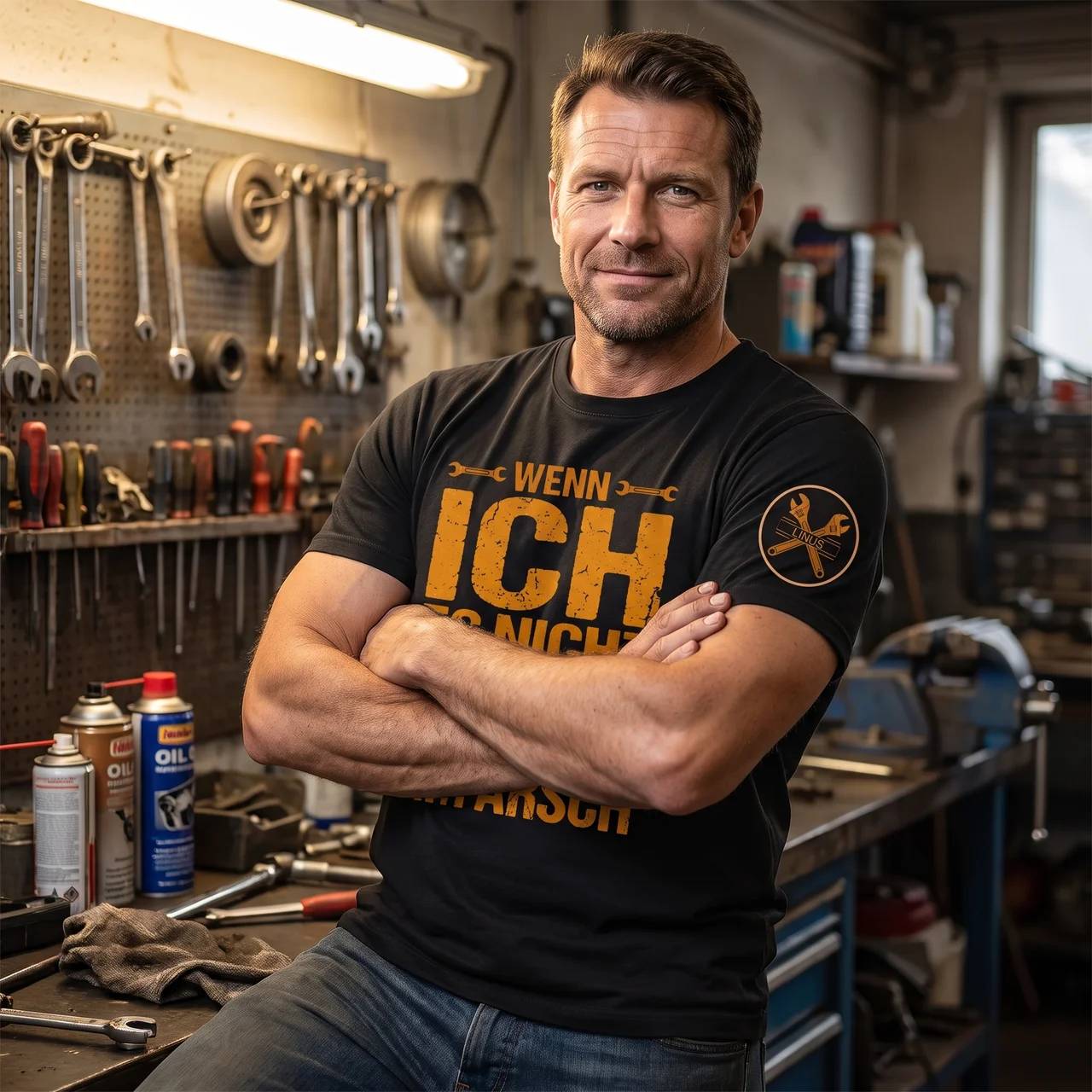 Sind wir alle - Lustiges Geschenk für Männer, Ehemann, Papa, Opa, Handwerker & Heimwerker - Personalisiertes Shirt
