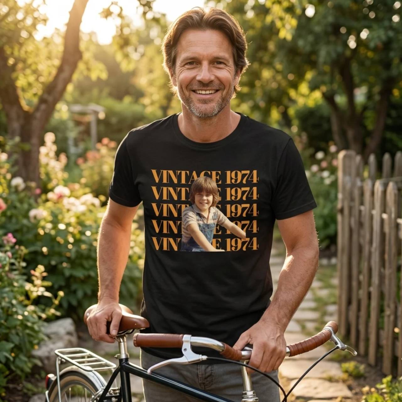 Vintage Geburtstags-Shirt mit deinem Kinderfoto & Jahrgang - Persönliches Geschenk zum Geburtstag für Männer & Frauen - Personalisiertes Shirt mit Foto