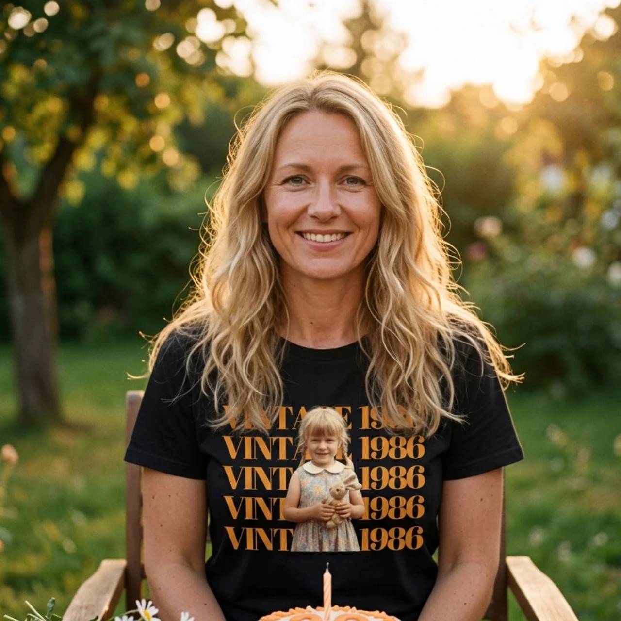 Vintage Geburtstags-Shirt mit deinem Kinderfoto & Jahrgang - Persönliches Geschenk zum Geburtstag für Männer & Frauen - Personalisiertes Shirt mit Foto