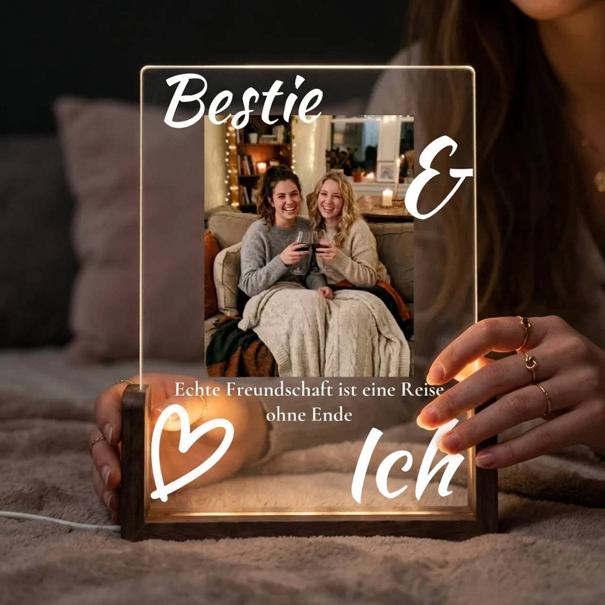 Personalisiertes LED-Nachtlicht mit Foto – Geschenk für beste Freundin, Bestie & Schwester
