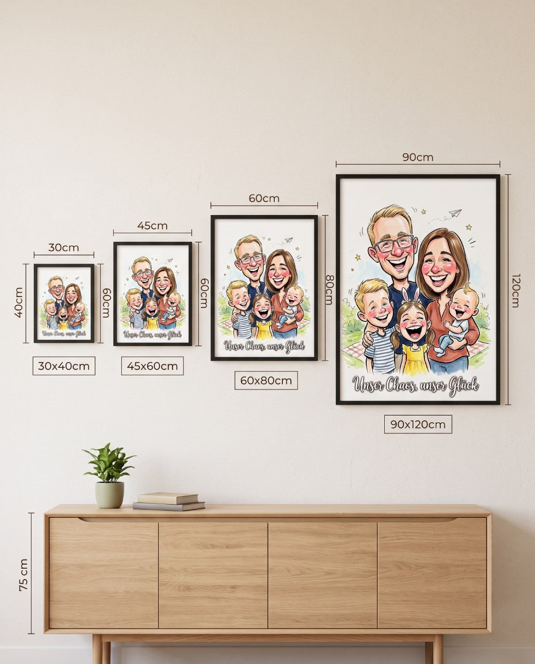 Familien Karikatur vom Foto - Personalisiertes Familienposter