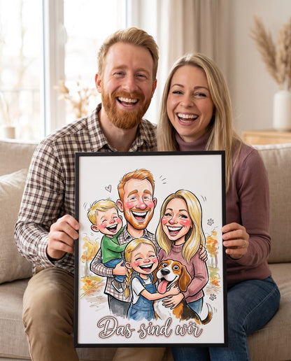 Familien Karikatur vom Foto - Personalisiertes Familienposter