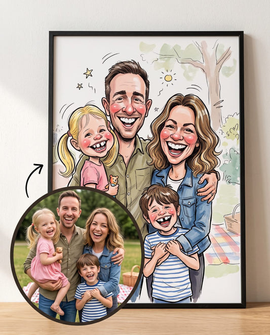 Familien Karikatur vom Foto - Personalisiertes Familienposter