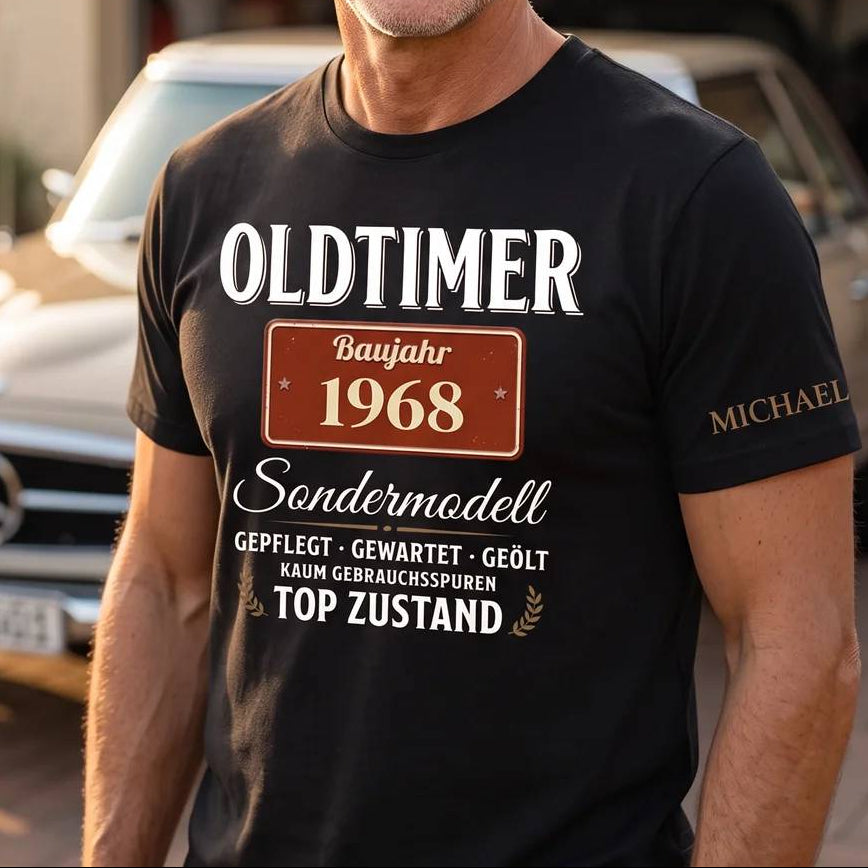 Oldtimer Sondermodell - Lustiges Geburtstagsgeschenk für Männer, Ehemann, Papa & Opa - Personalisiertes Shirt mit Name & Jahrgang